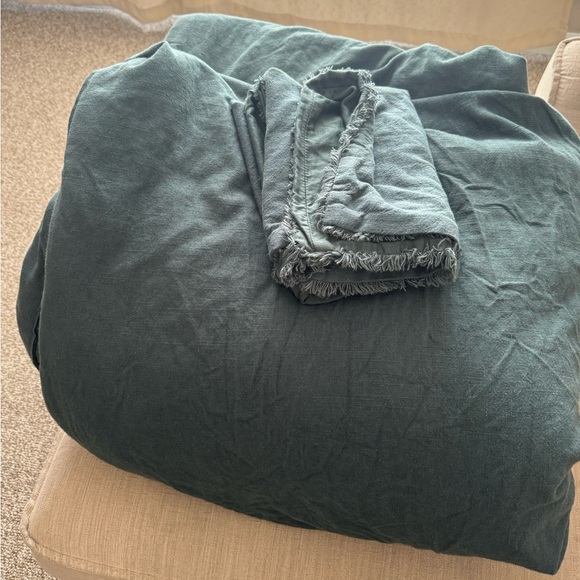 SOLD Casaluna Heavyweight Linen Dark Teal Blue Queen Size Comforter - Picture 5 of 5